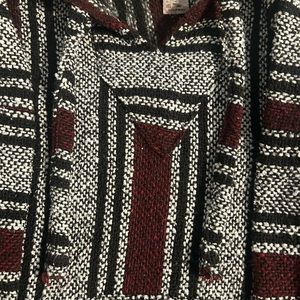 Mexican Poncho Baja Hoodie Drug Rug Surfer Skater Burgundy, White, Black Sz S
